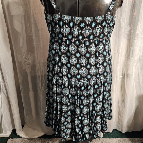 #194 Torrid size 1 mandala floral black teal sun dress 16/18 - Picture 2 of 9